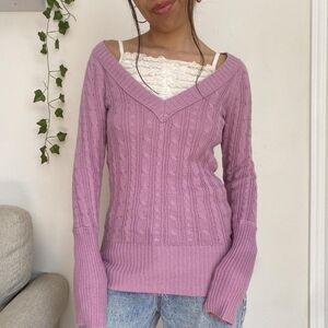 Lavender Cable Knit Women's Sweater